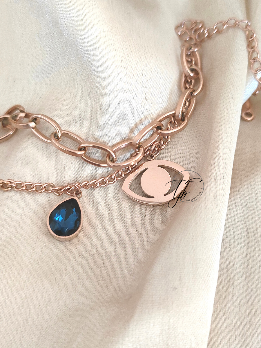 Buy Evil Eye Double Chain Rose Gold Bracelet - TheJewelbox