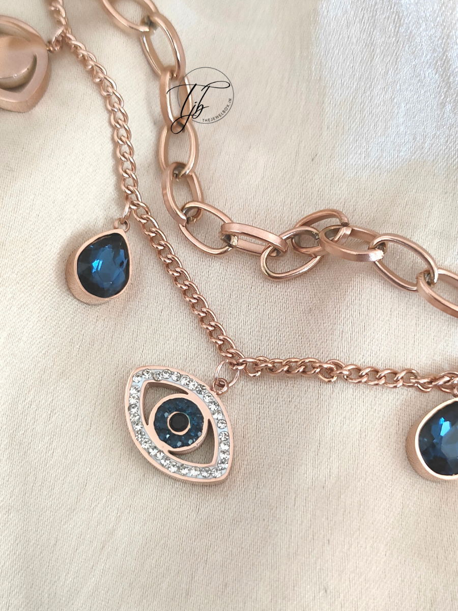 Evil Eye Double Chain Rose Gold Bracelet