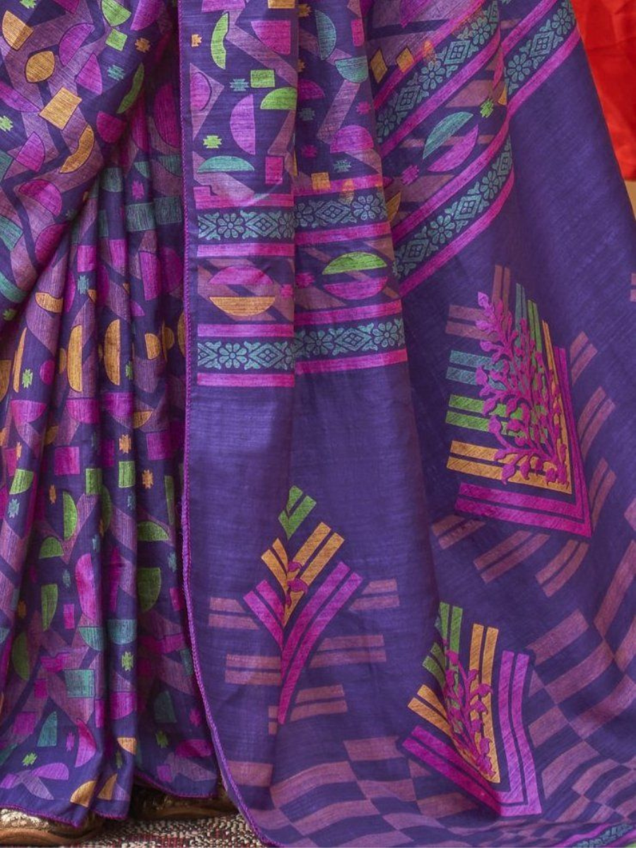Designer Purple Silk Saree - Geometric Digital Print