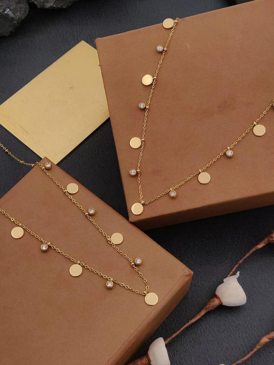 Buy Diamond and Round Charms Rose Gold Minimal Chain Necklace