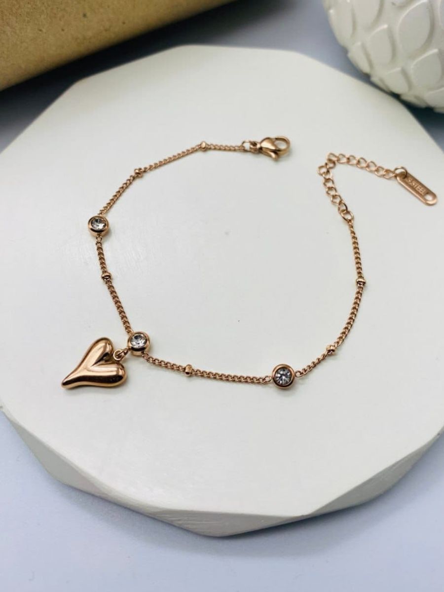 Hanging Heart Charm Rose Gold Diamond Bracelet