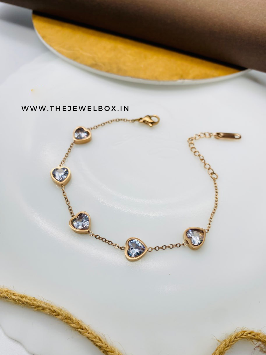 Buy Heart Shaped Diamond Charms Rose Gold Chain Bracelet - TheJewelbox