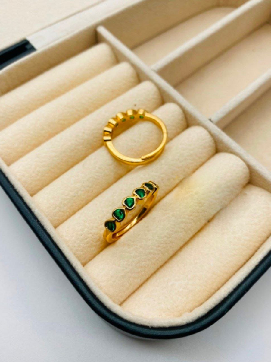Buy Heart Shaped Green Stone Gold Minimal Ring - TheJewelbox
