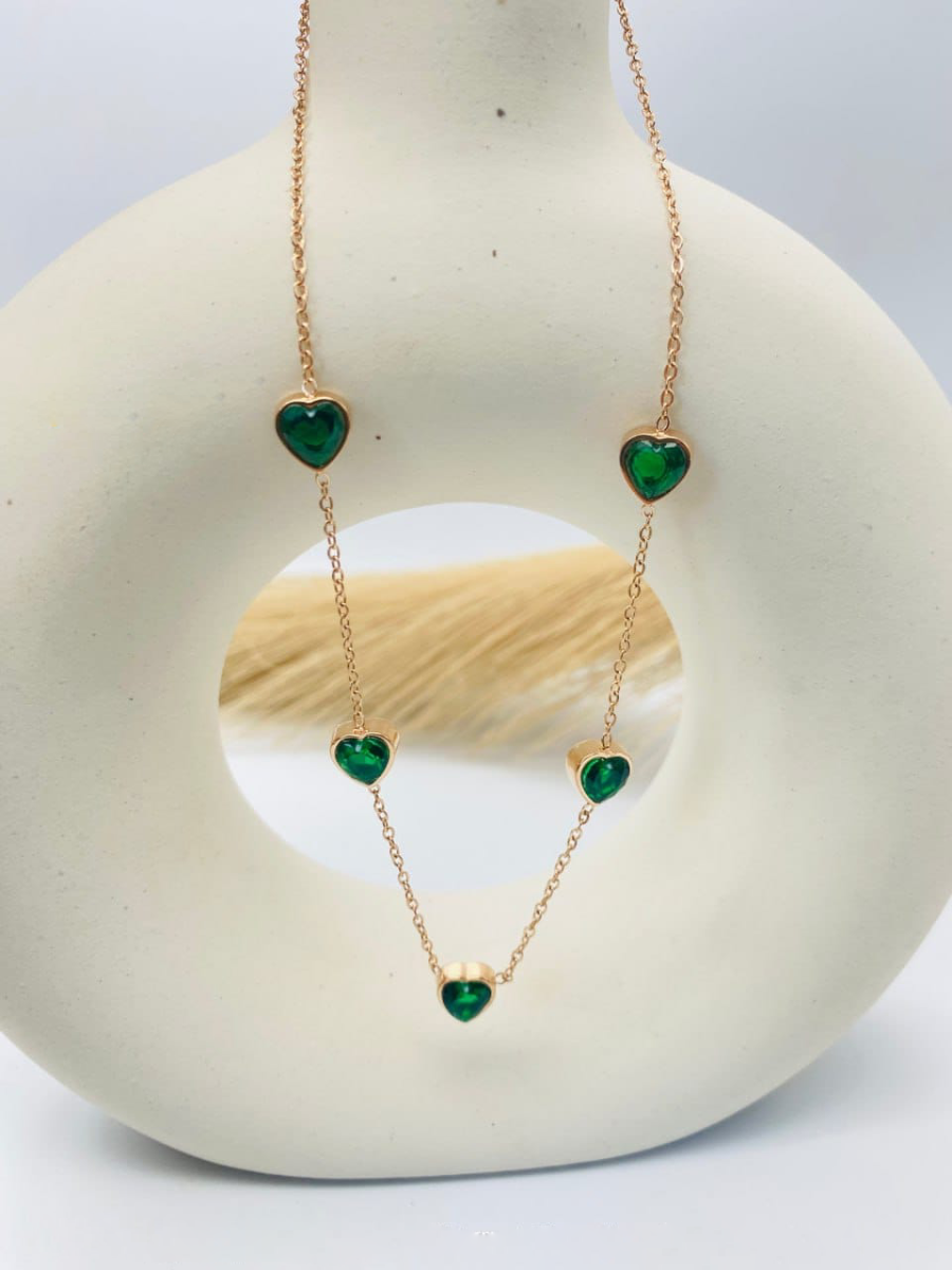Heart Shaped Green Stone Rose Gold Chain Necklace - TheJewelbox