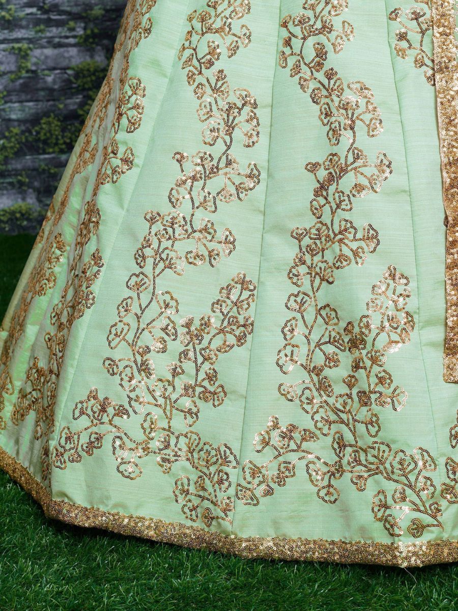 Pista Green Colour Wedding Silk Lehenga Choli - Sequins Work