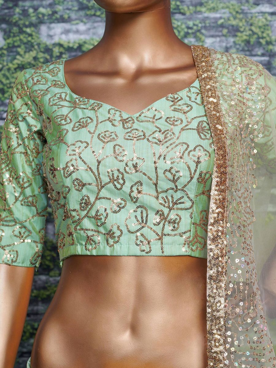 Pista Green Colour Sequins Work Wedding Silk Lehenga Blosue with Dupatta