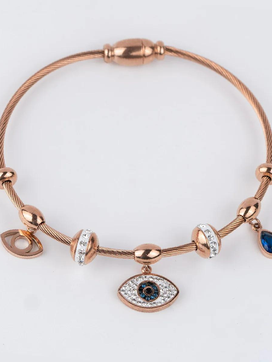 Rose Gold Evil Eye Charms Dangler Bracelet
