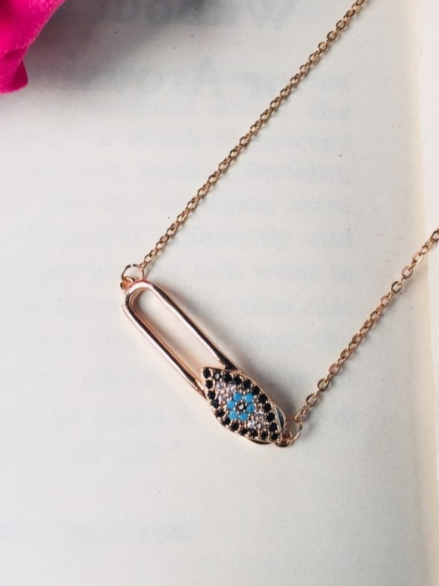 Rose Gold Evil Eye Minimal Diamond Pendant Necklace
