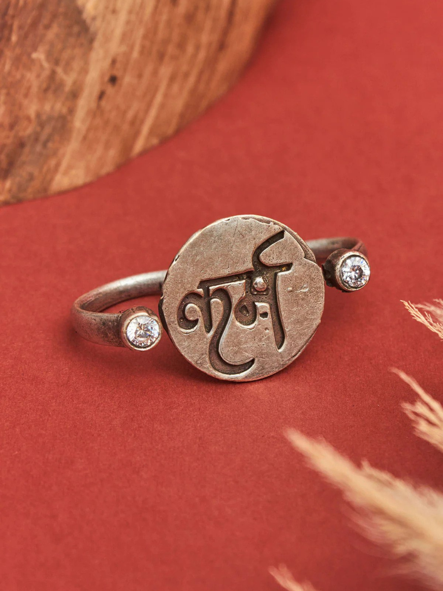 Silver Lookalike Oxidised Karma Ring - TheJewelbox