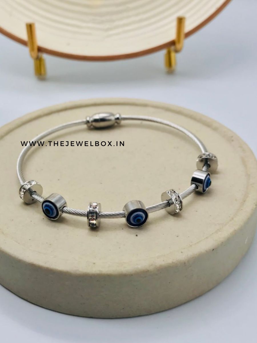 Silver Plated Diamond Magnetic Evil Eye Bracelet
