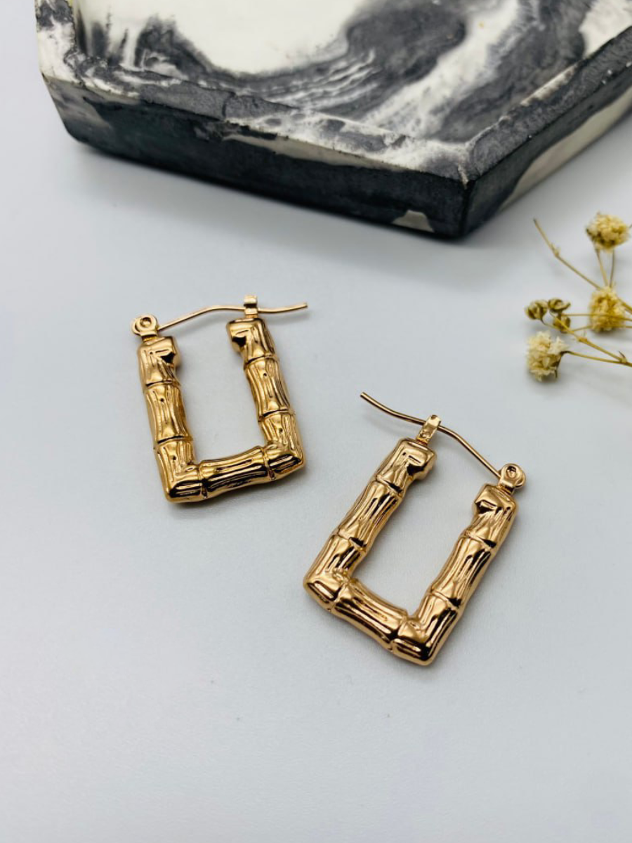 Square Shaped Textured Rose Gold Korean Hoop Earrings