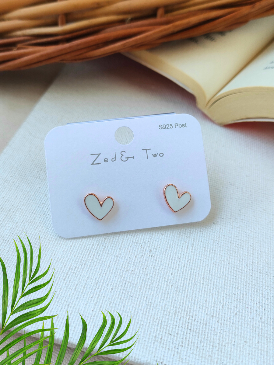 Buy White Heart Shaped Cute Korean Stud Earrings - TheJewelbox