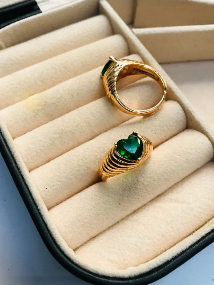 Heart Shaped Green Emerald Rose Gold Ring