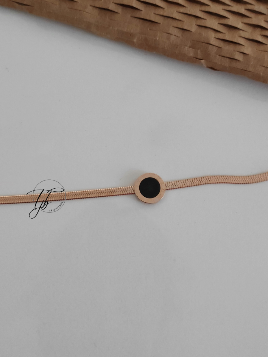 Buy Black Stone Studded Minimal Rose Gold Statement Bracelet - TheJewelbox