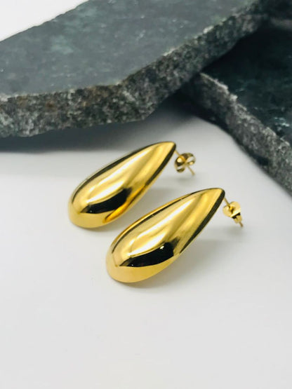 Chunky Golden Plated Big Flat Teardrop Earrings