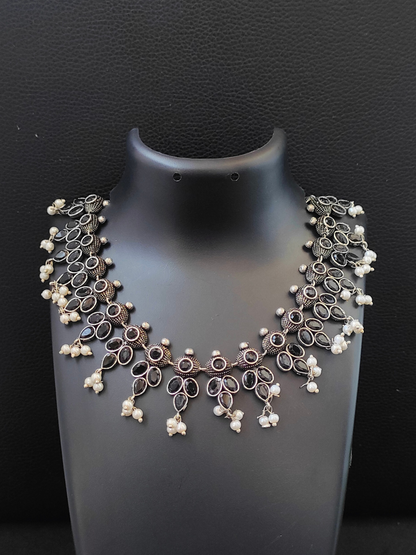 Classic Black Stone Oxidised Silver Necklace