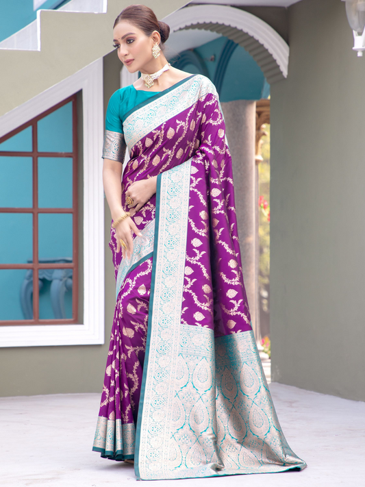 Buy Designer Purple Zari Woven Wedding Banarasi Silk Sarees Online - AllThingsAboutWedding