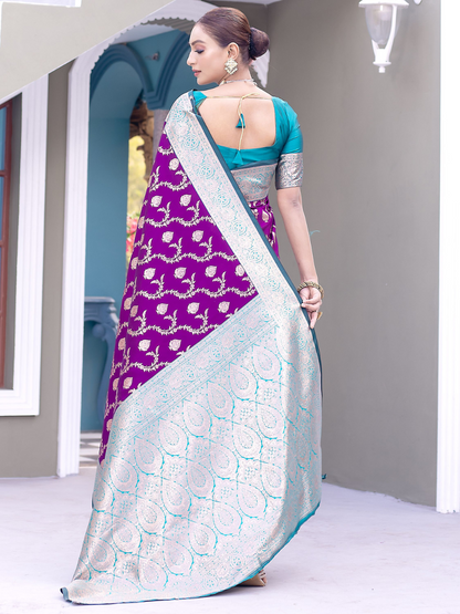 Designer Purple Zari Woven Wedding Banarasi Silk Saree - Back Pallu View
