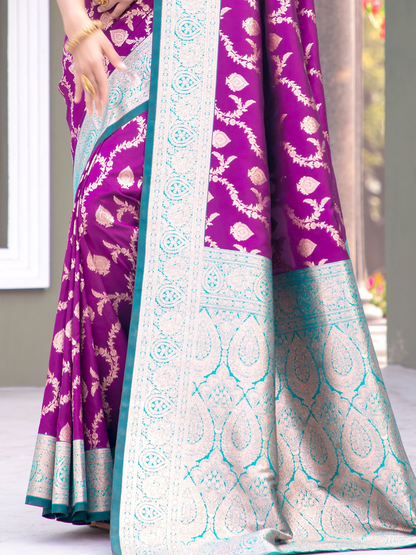Designer Purple Wedding Banarasi Silk Saree - Zari Woven Pattern