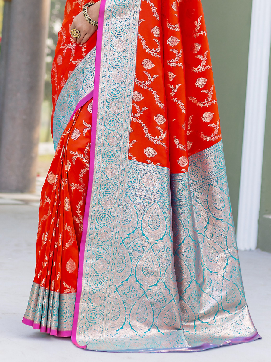 Designer Red Wedding Banarasi Silk Saree - Zari Woven Pattern