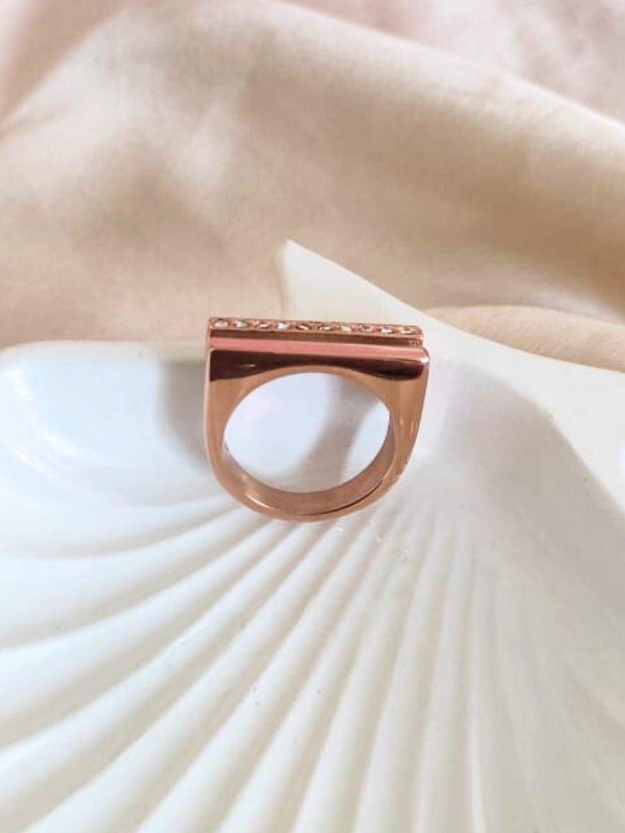 Designer Rose Gold Diamond Double Line Ring