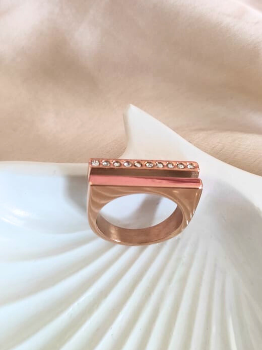 Designer Rose Gold Diamond Double Line Ring