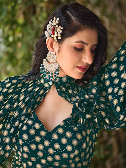 Green Crushed Georgette Crop Top with Jacket