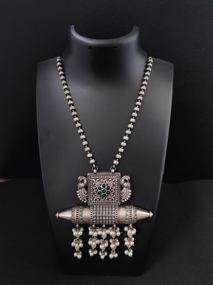 Big German Silver Oxidised Pendant Necklace