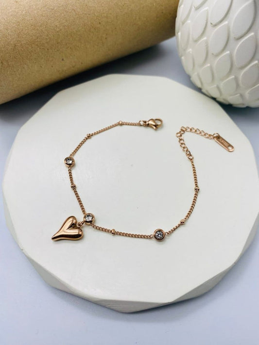 Buy Hanging Heart Charm Rose Gold Diamond Bracelet - TheJewelbox