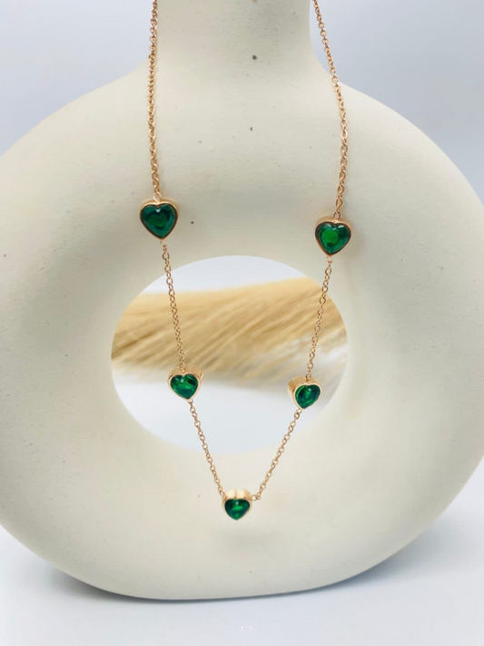 Heart Shaped Green Stone Rose Gold Chain Necklace - TheJewelbox