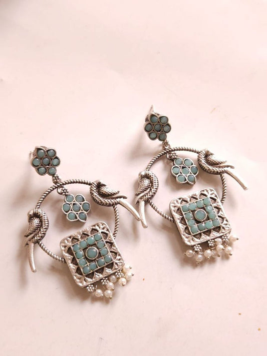 Buy Ice Blue Stones Oxidised Silver Chandbali Earrings - TheJewelbox