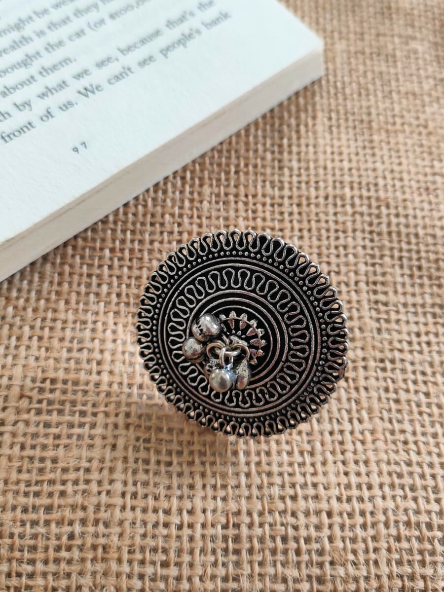 Buy Kolhapuri Style Big Round Oxidised Silver Ring - TheJewelbox