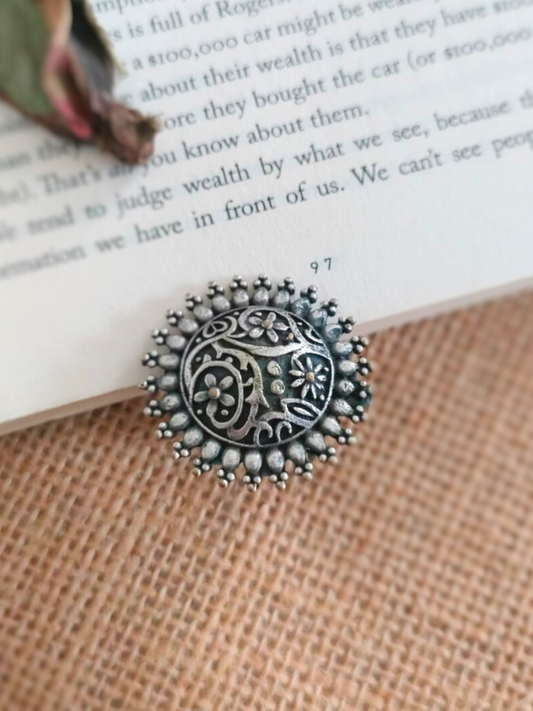 Buy Kolhapuri Style Round Oxidised Silver Finger Ring - TheJewelbox