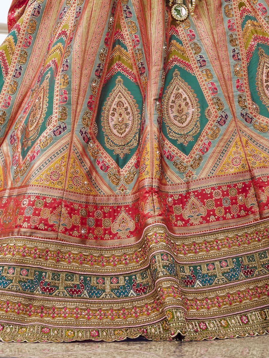 Multi Color Banarasi Silk Wedding Lehenga Choli - Embroidered Work