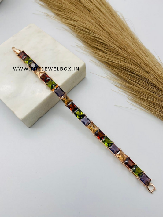 Buy Multi Color Rectangular Stones Rose Gold Tennis Bracelet - TheJewelbox