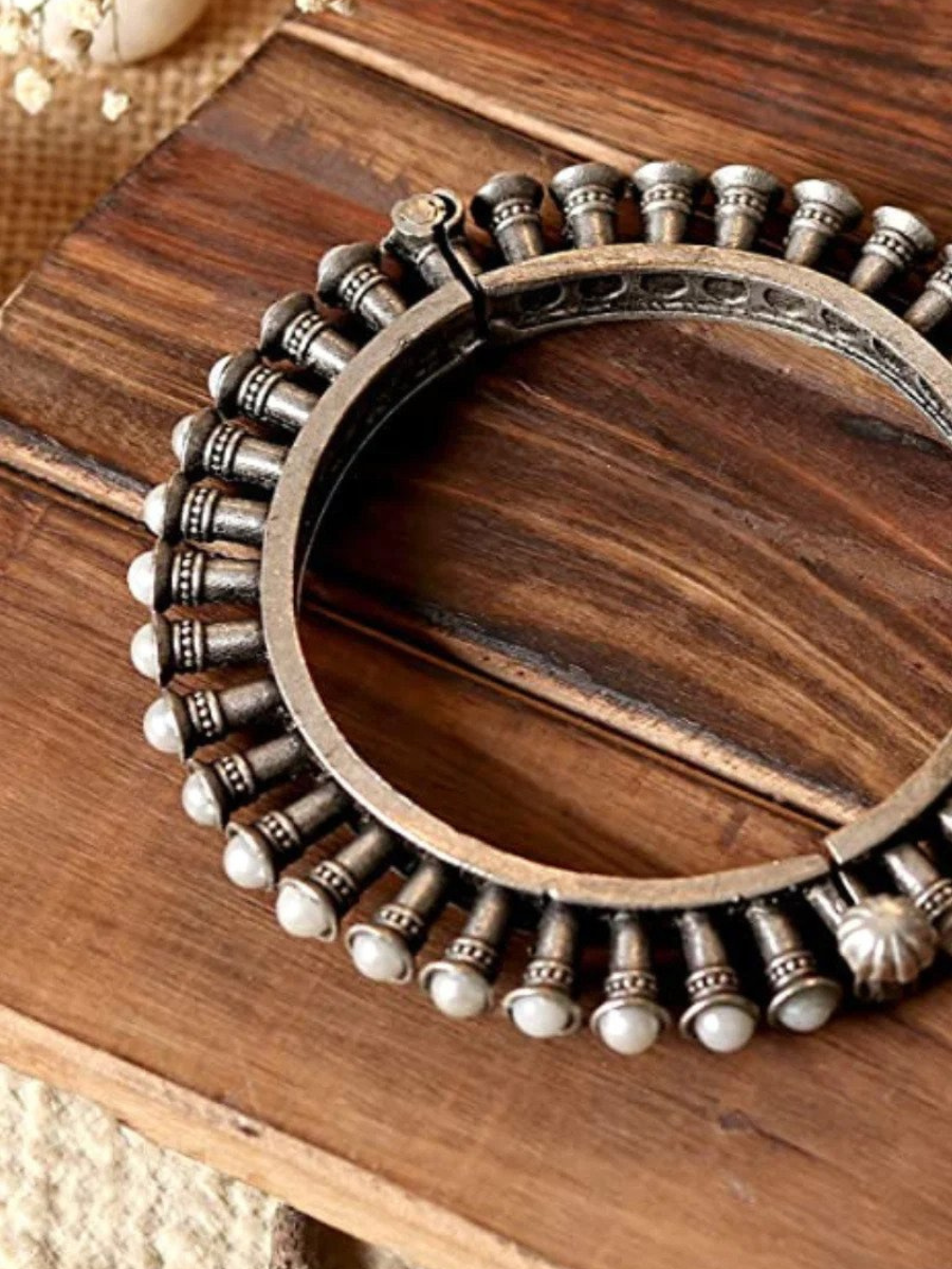 Buy Pearl Studded German Silver Oxidised Bangle - TheJewelbox