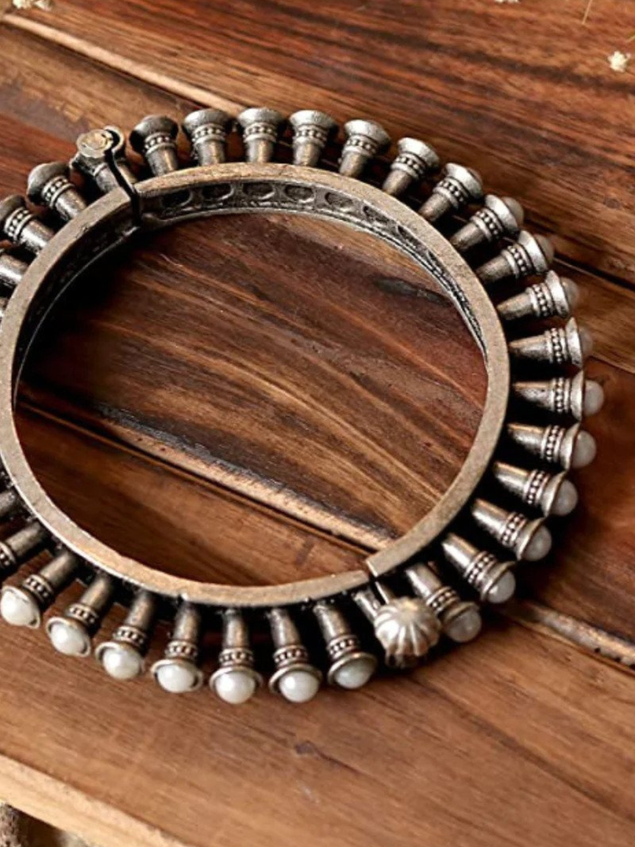 Pearl Studded German Silver Oxidised Bangle