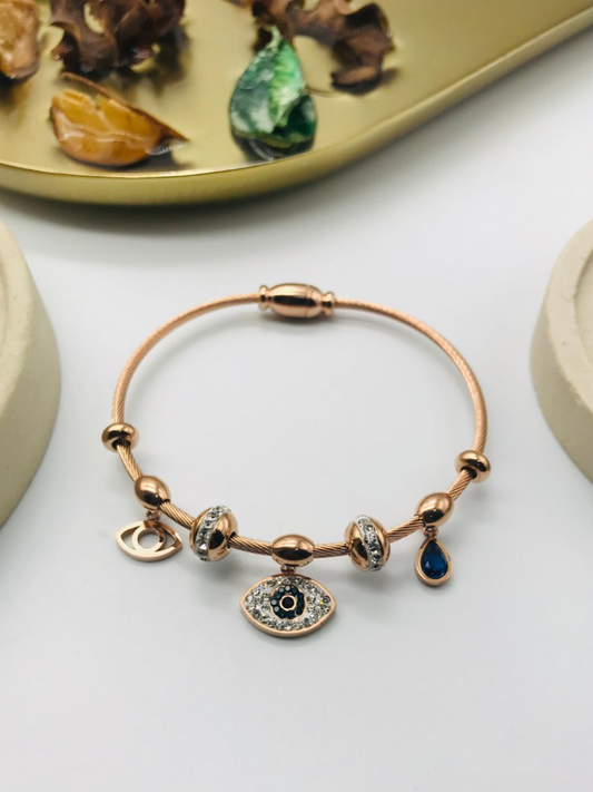 Rose Gold Evil Eye Charms Dangler Bracelet