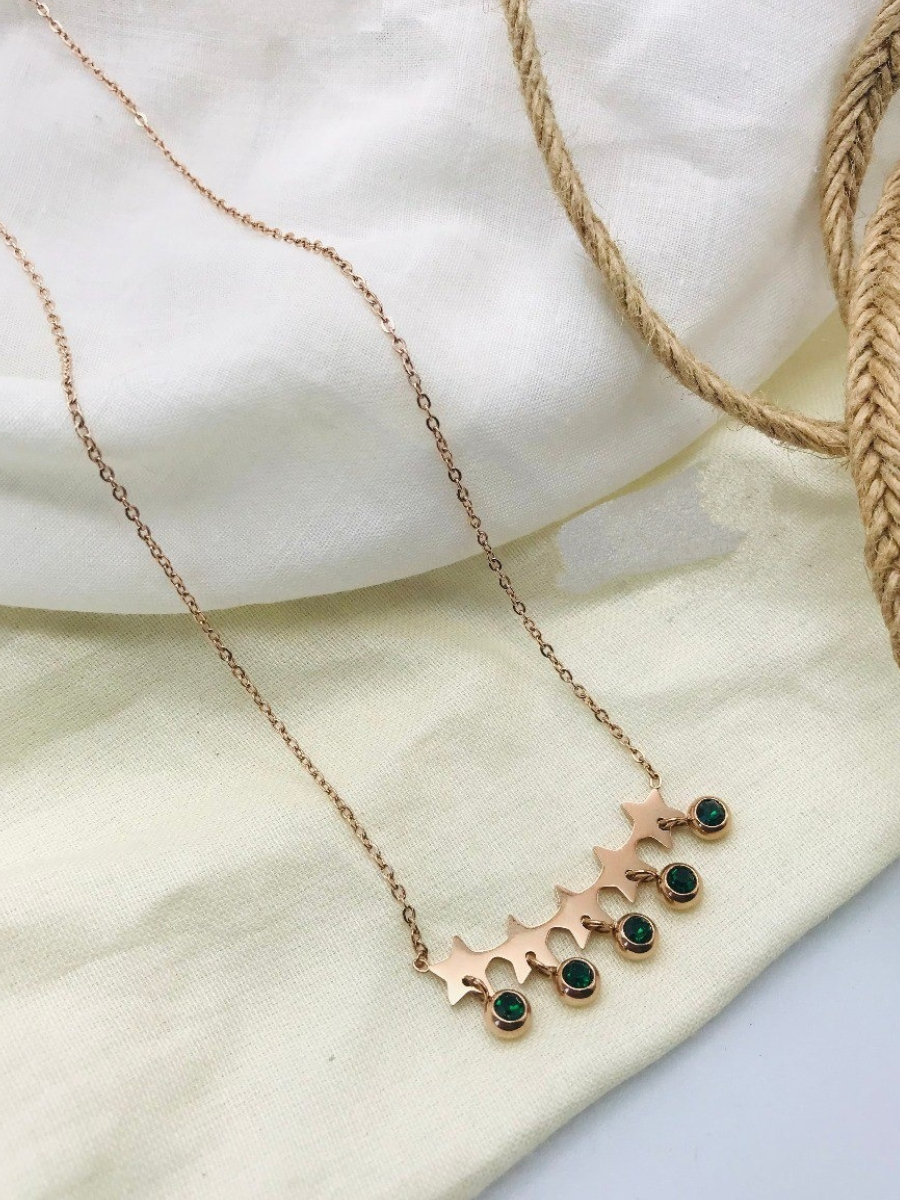 Buy Rose Gold Five Star Green Stone Pendant Necklace - TheJewelbox