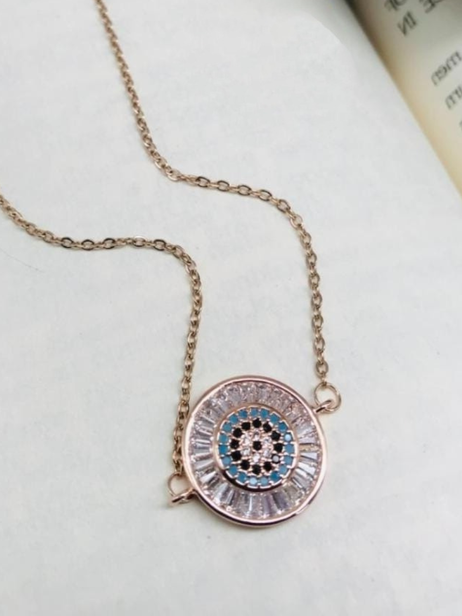 Rose Gold Round Evil Eye Diamond Pendant Necklace
