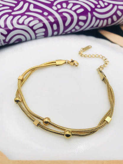 Buy Round and Square Beaded Double Chain Golden Bracelet - TheJewelbox
