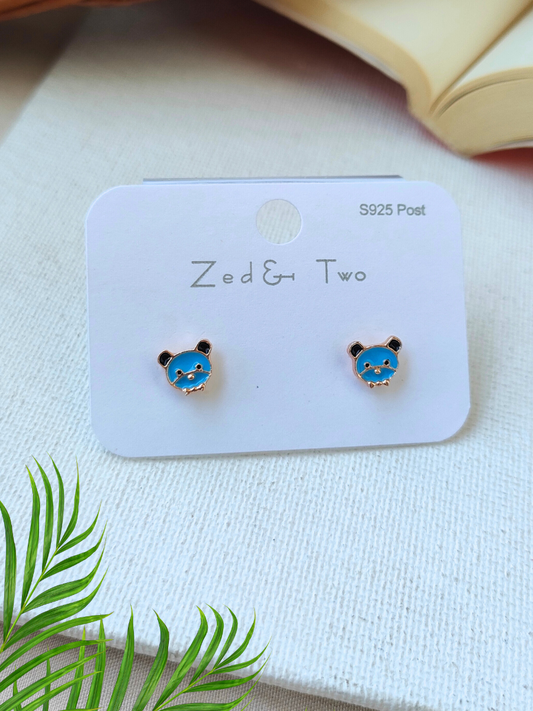 Buy Sky Blue Bulldog Shaped Cute Korean Stud Earrings - TheJewelbox