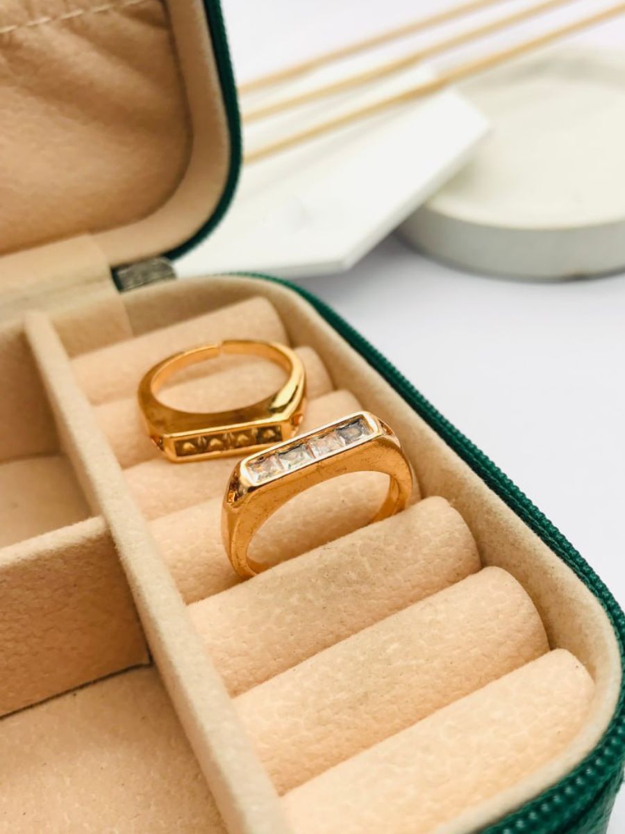 Square Shaped White Stones Rose Gold Plated Ring