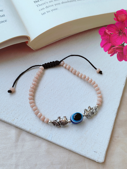 Buy Stylish Beige Elephant Charm Beaded Evil Eye Anklet - TheJewelbox