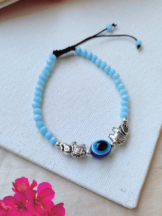 Buy Stylish Elephant Charm Sky Blue Beaded Evil Eye Anklet - TheJewelbox
