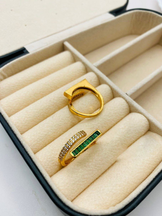 Buy Stylish Green Stone and Diamond Studded Golden Ring - TheJewelbox