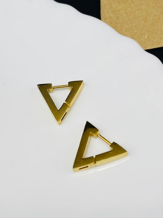 Triangle Shaped Golden Huggie Hoop Earrings