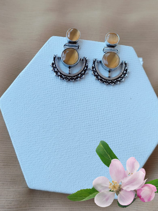 Yellow Stone Studded Oxidised Silver Dangler Earrings