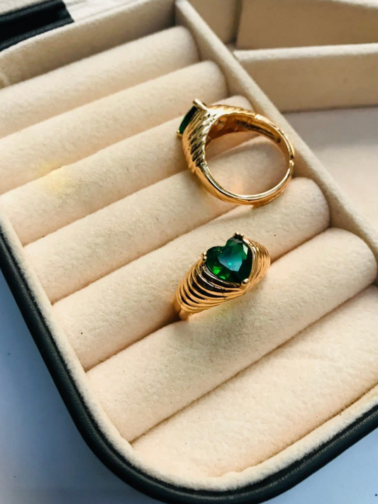 Heart Shaped Green Emerald Rose Gold Ring